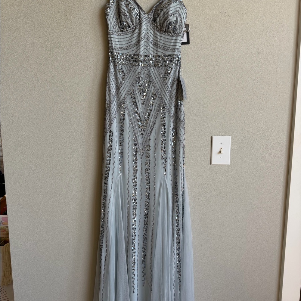 Beaded Strapless Evening Gown - Silver Gray